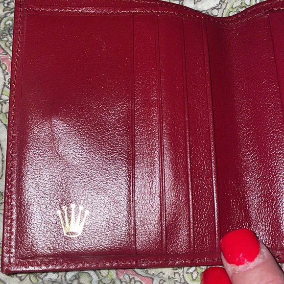 Rolex Bags Rolex Soft Leather Snap Wallet In Maroon With Gold Rolex